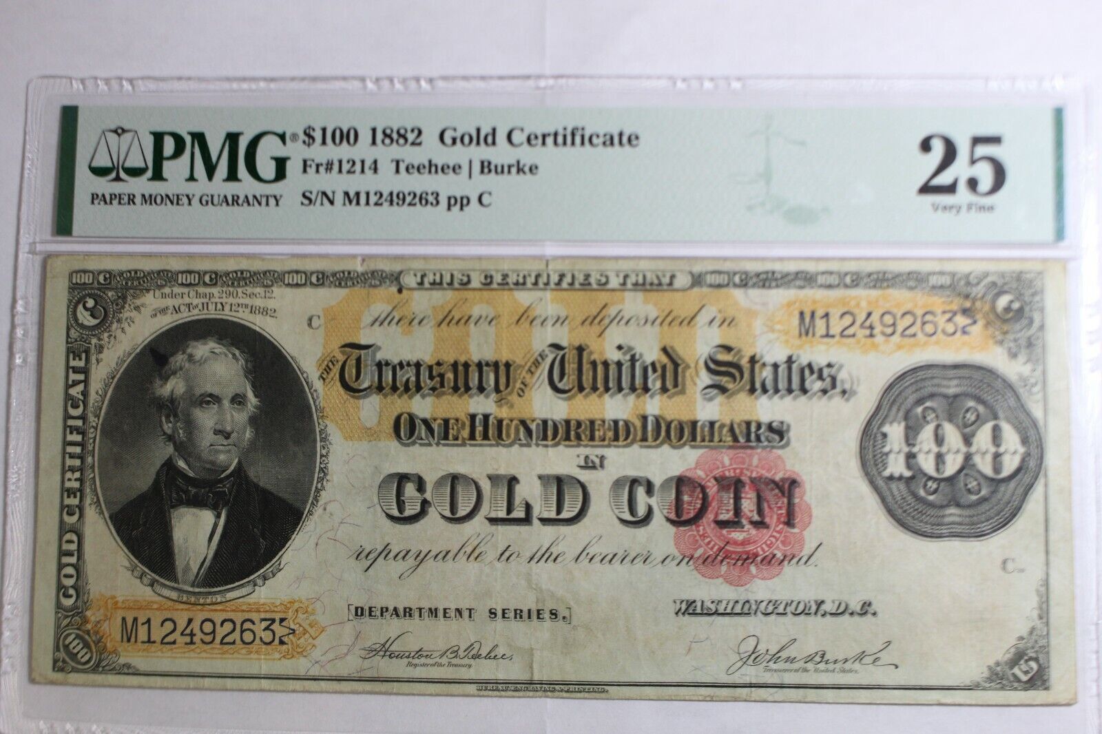 1882 $100 Note Gold Coin United States Note Pmg Vf25