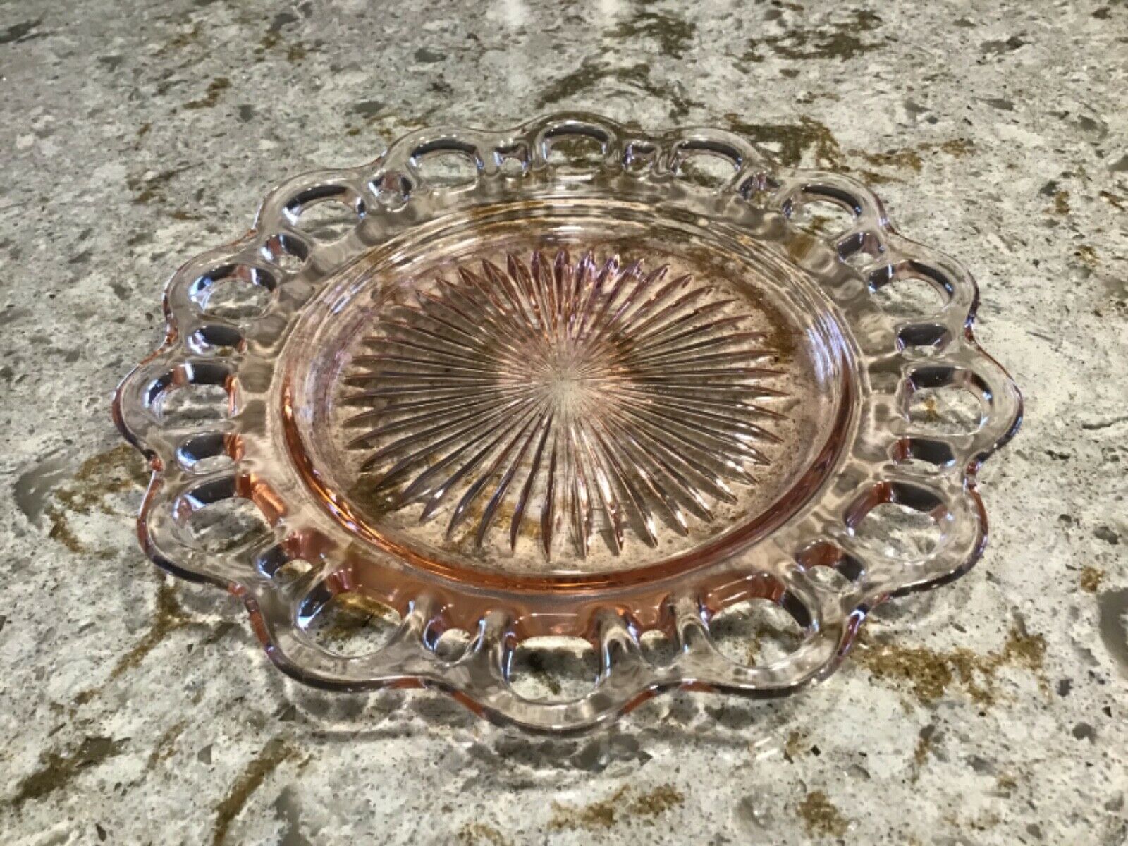 Vintage Pink Depression Glass With Open Colony Old Lace Plate 8 1/4”