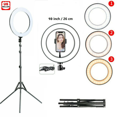 10" Led Ring Fill Light Studio Photo Video Usb Dimmable Lamp Selfie Portable Us