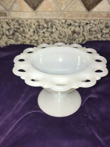 Anchor Hocking Old Colony Lace Edge Milk Glass 5" Compote Candy Pedestal Dish