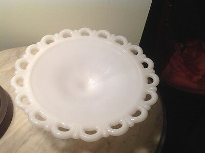 Large 11" Compote / Pedestal Bowl - Open Lace Colony - White Milk Glass