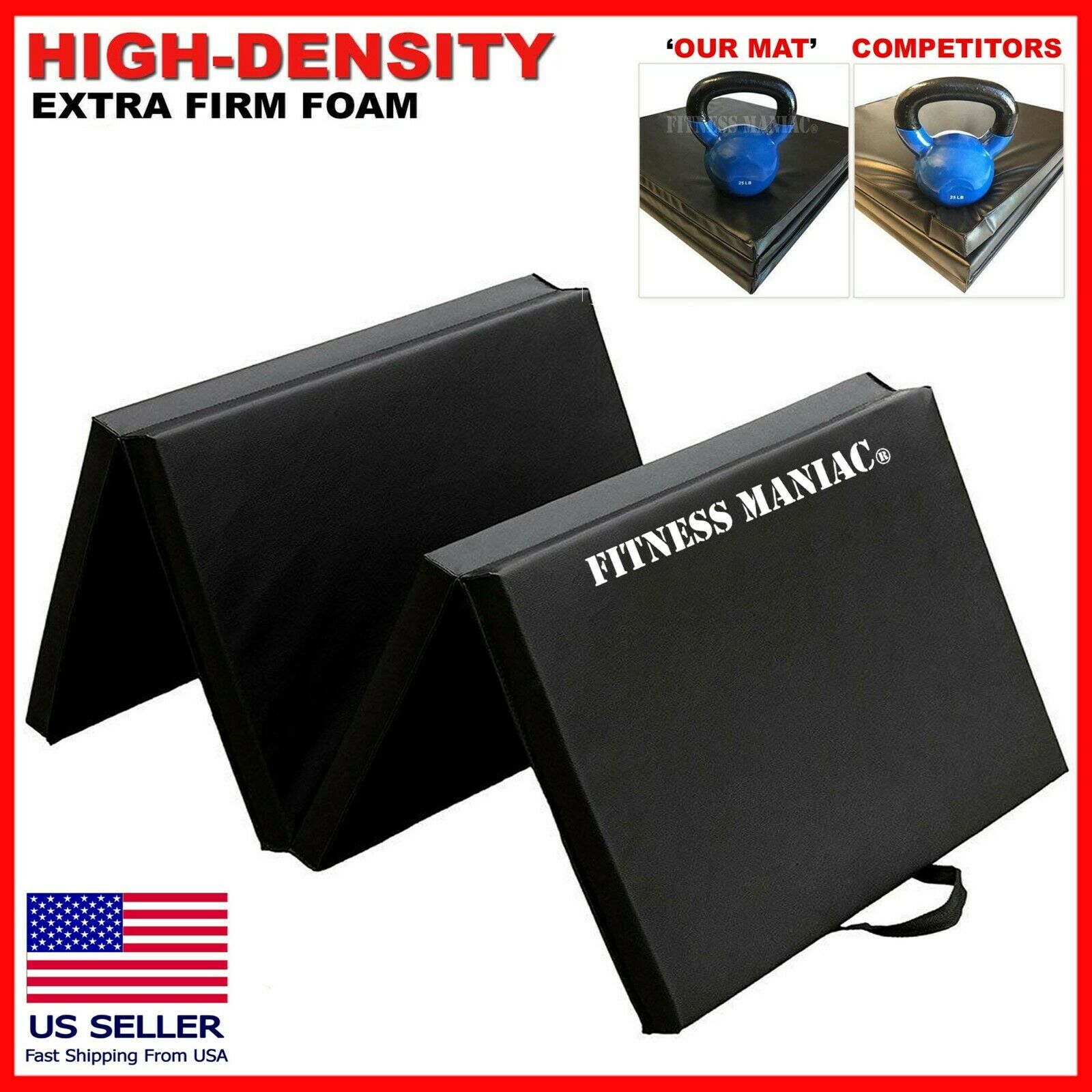 Heavy Duty Folding Mat Thick Foam Fitness Exercise Gymnastics Panel Black 6’x2’