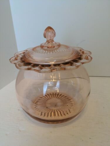 Vintage Anchor Hocking Open Lace Old Colony Pink Cookie Jar 6 1/4"